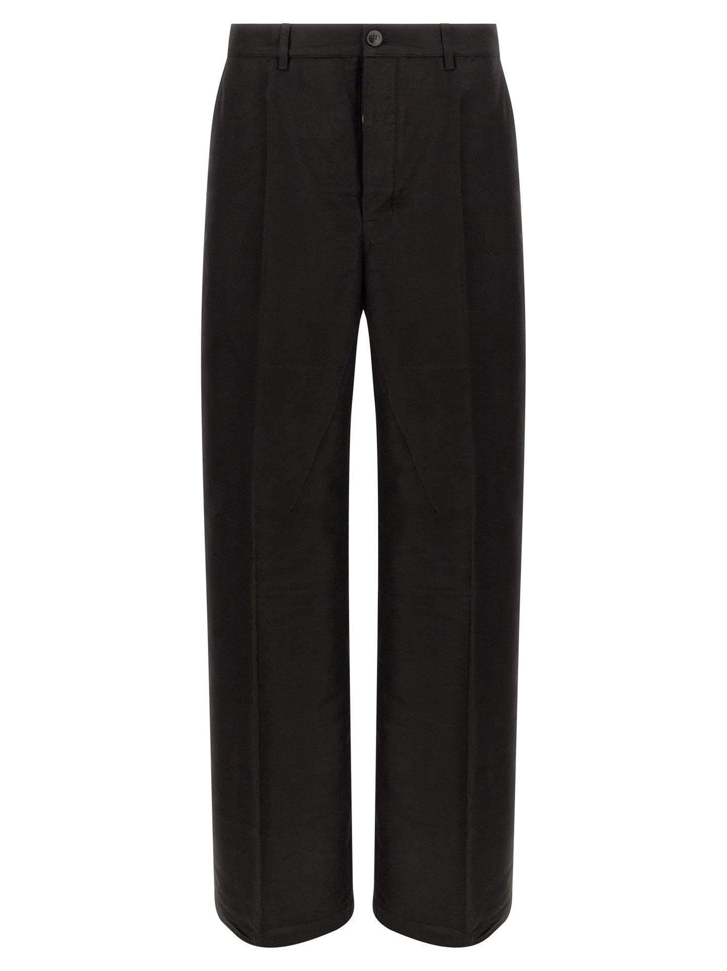 Trousers by Rick Owens for men in ramie & cotton black features a sculptural silhouette, showcasing a sculptural wide and long with a sophisticated for a sculptural finish.