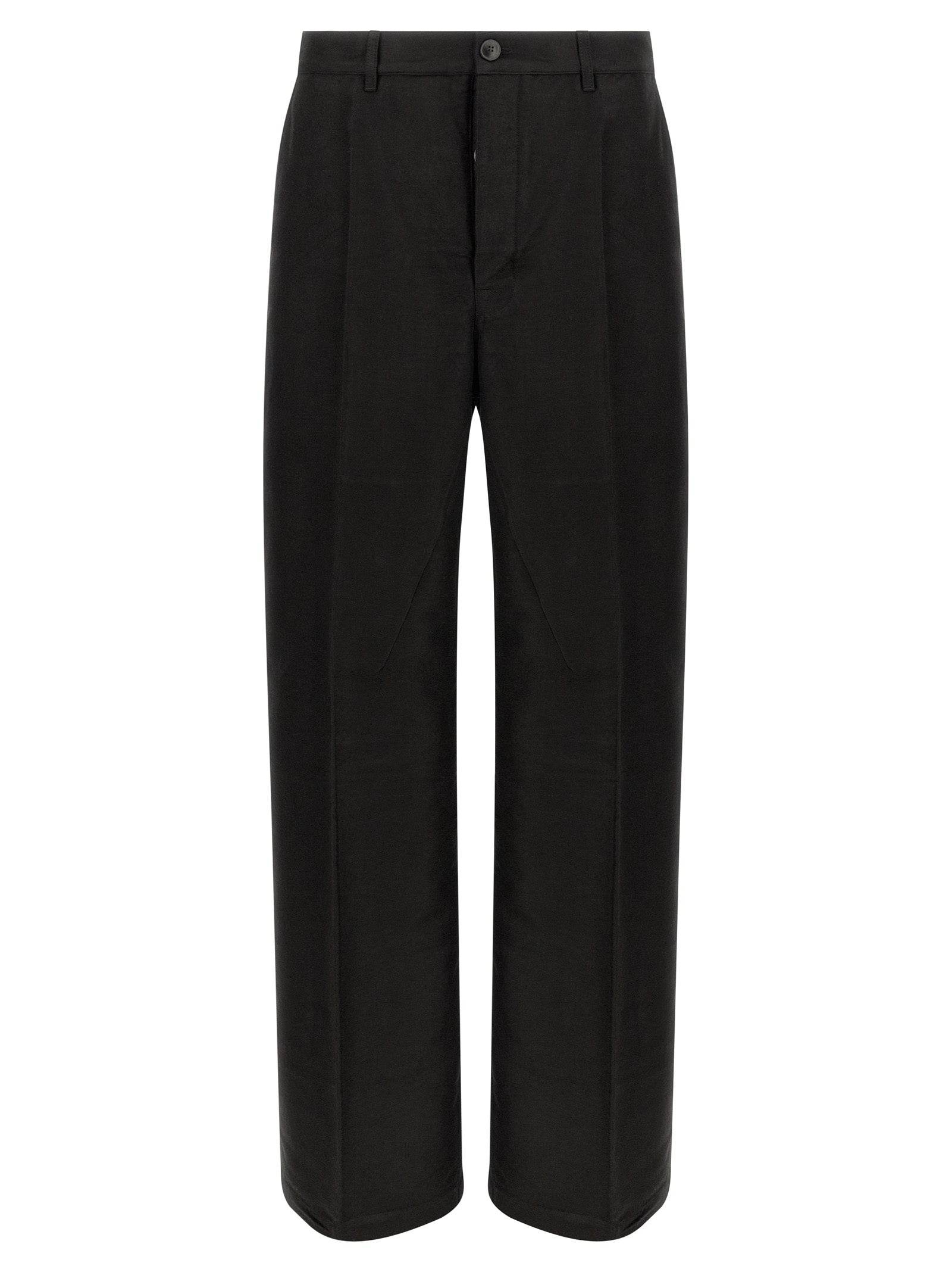Trousers by Rick Owens for men in ramie & cotton black features a sculptural silhouette, showcasing a sculptural wide and long with a sophisticated for a sculptural finish.