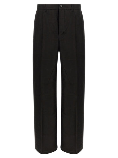 Trousers by Rick Owens for men in ramie & cotton black features a sculptural silhouette, showcasing a sculptural wide and long with a sophisticated for a sculptural finish.