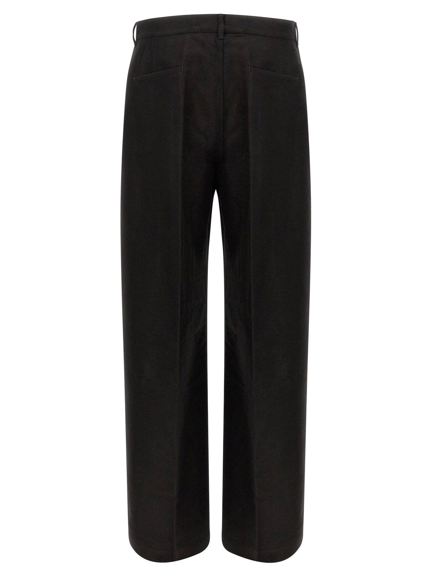 Trousers by Rick Owens for men in ramie & cotton black features a artisanal silhouette, showcasing a sophisticated wide with a long and for a artisanal finish.