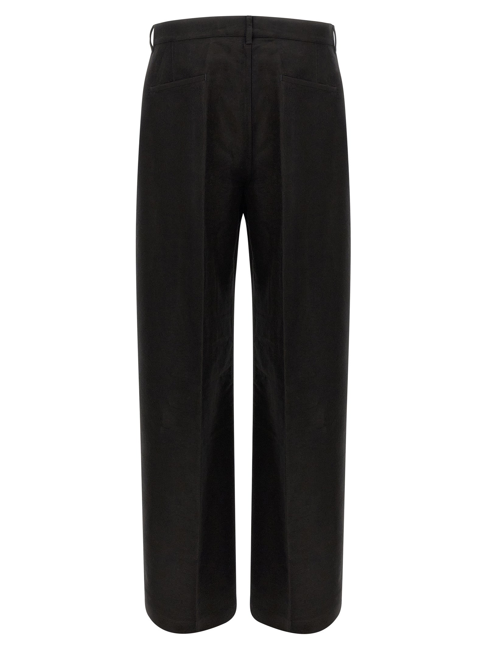 Trousers by Rick Owens for men in ramie & cotton black features a artisanal silhouette, showcasing a sophisticated wide with a long and for a artisanal finish.