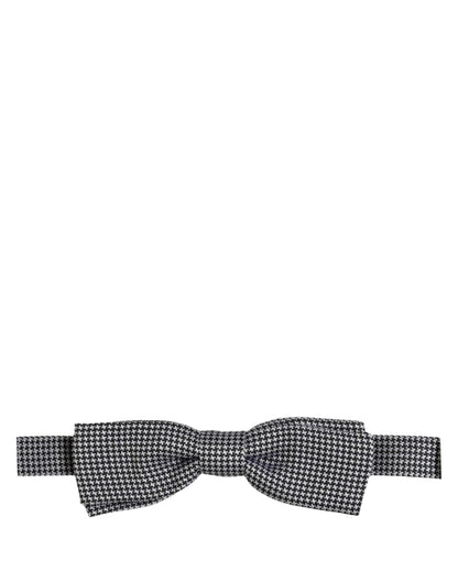 Dolce & Gabbana Black White Houndstooth Adjustable Neck Bow Tie