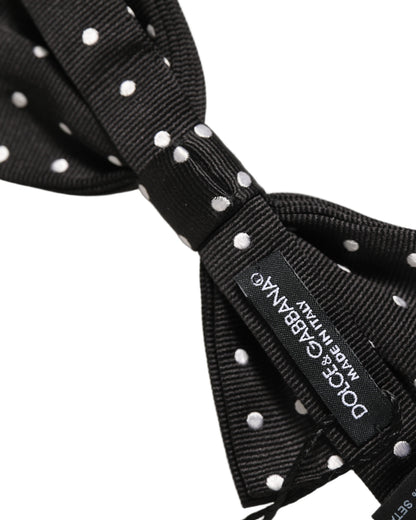 Dolce & Gabbana Black White Polka Dot Adjustable Neck Papillon Bow Tie