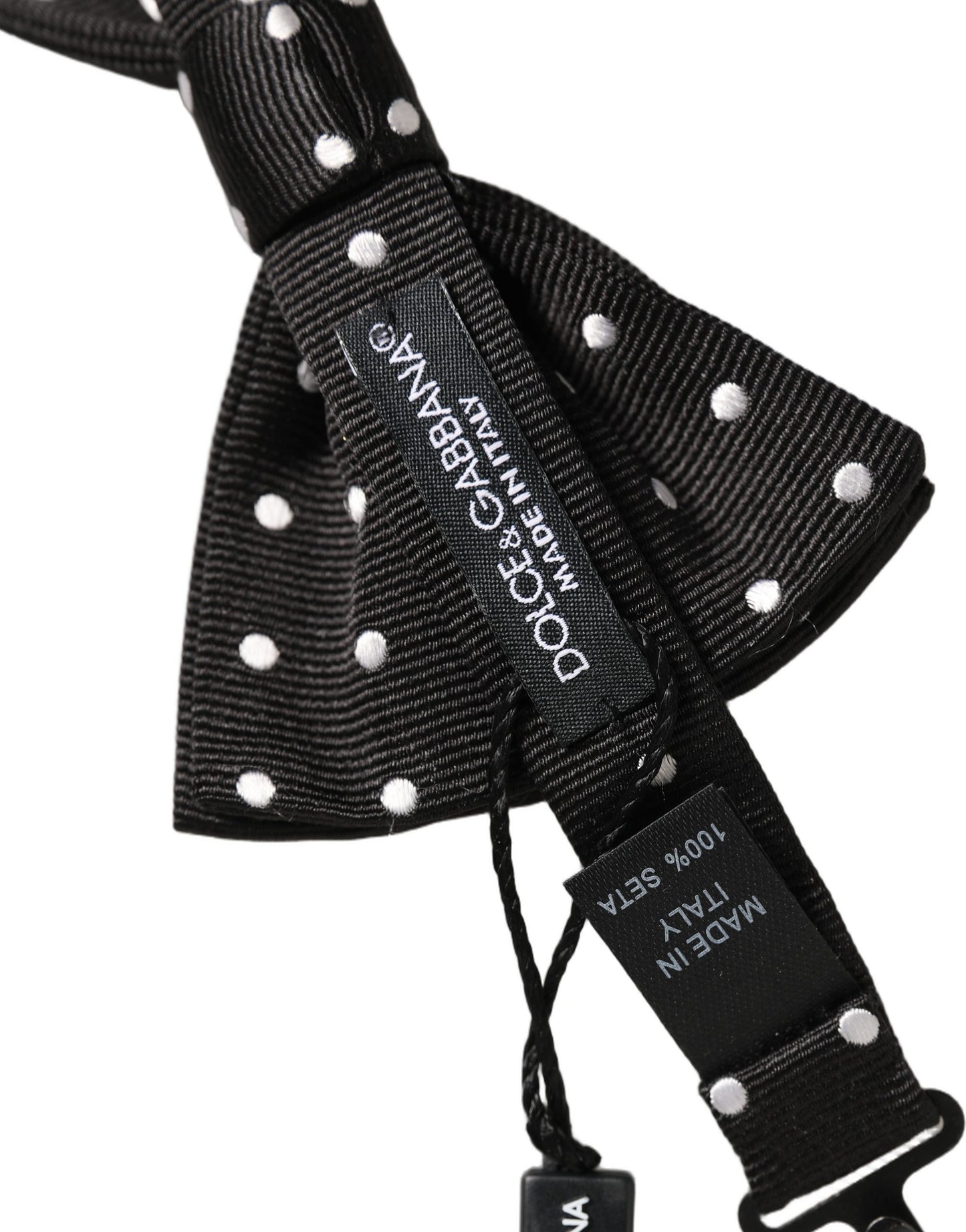 Dolce & Gabbana Black White Polka Dot Adjustable Neck Papillon Bow Tie