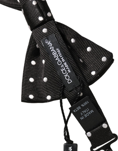 Dolce & Gabbana Black White Polka Dot Adjustable Neck Papillon Bow Tie