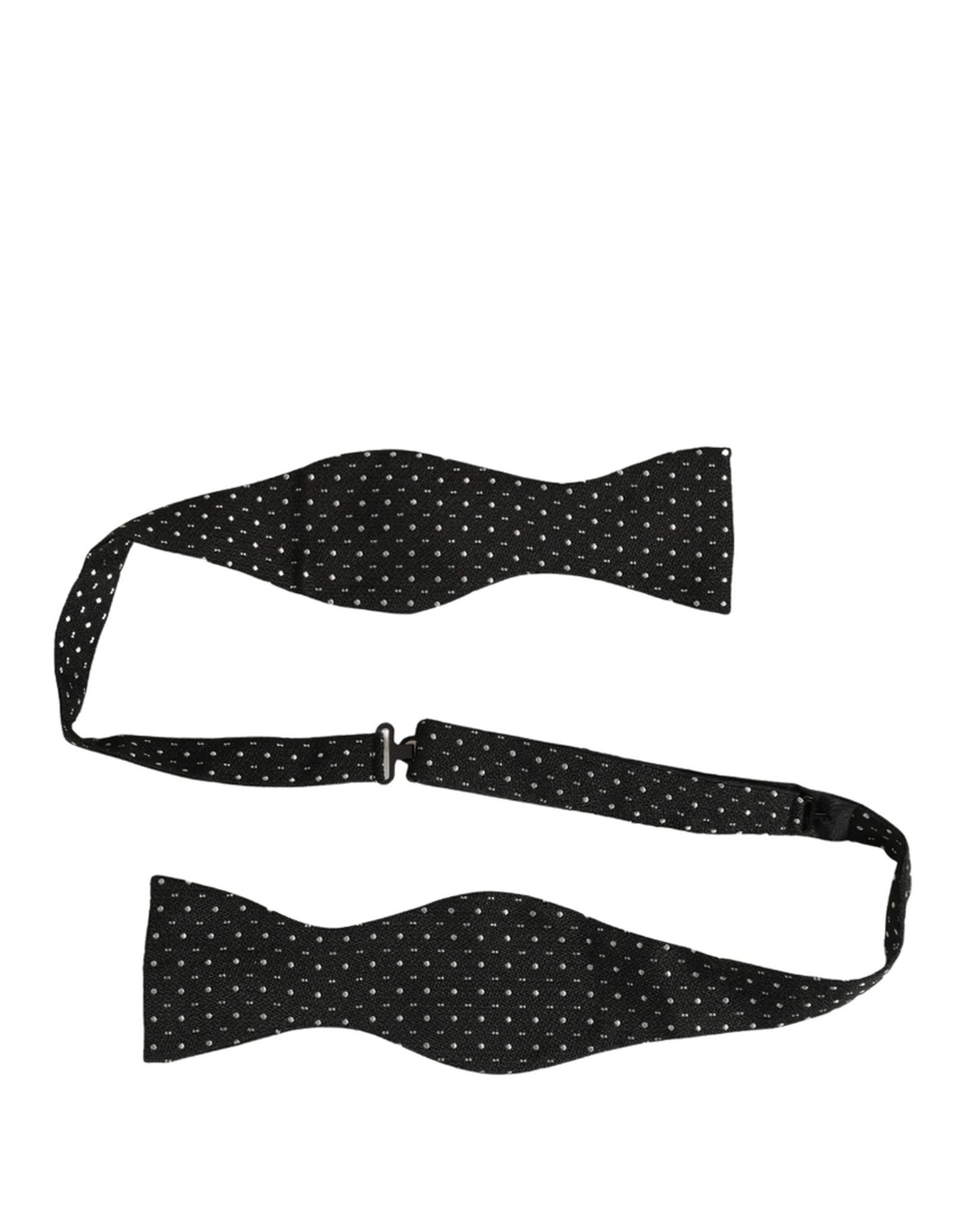 Dolce & Gabbana Black White Polka Dot Adjustable Neck Papillon Bow Tie