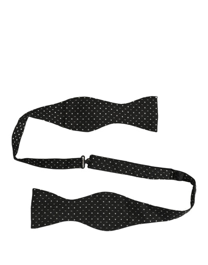 Dolce & Gabbana Black White Polka Dot Adjustable Neck Papillon Bow Tie