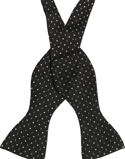 Dolce & Gabbana Black White Polka Dot Adjustable Neck Papillon Bow Tie