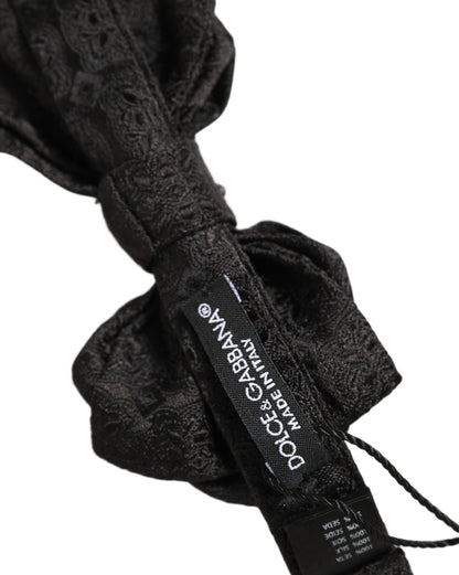 Dolce & Gabbana Men Black Paisley Silk Adjustable Neck Papillon Bow Tie