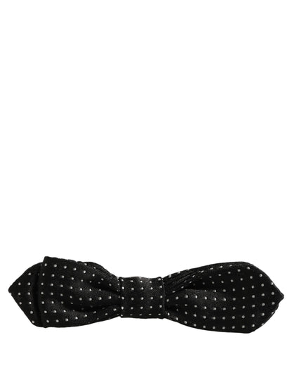 Dolce & Gabbana Black White Polka Dot Adjustable Neck Papillon Bow Tie
