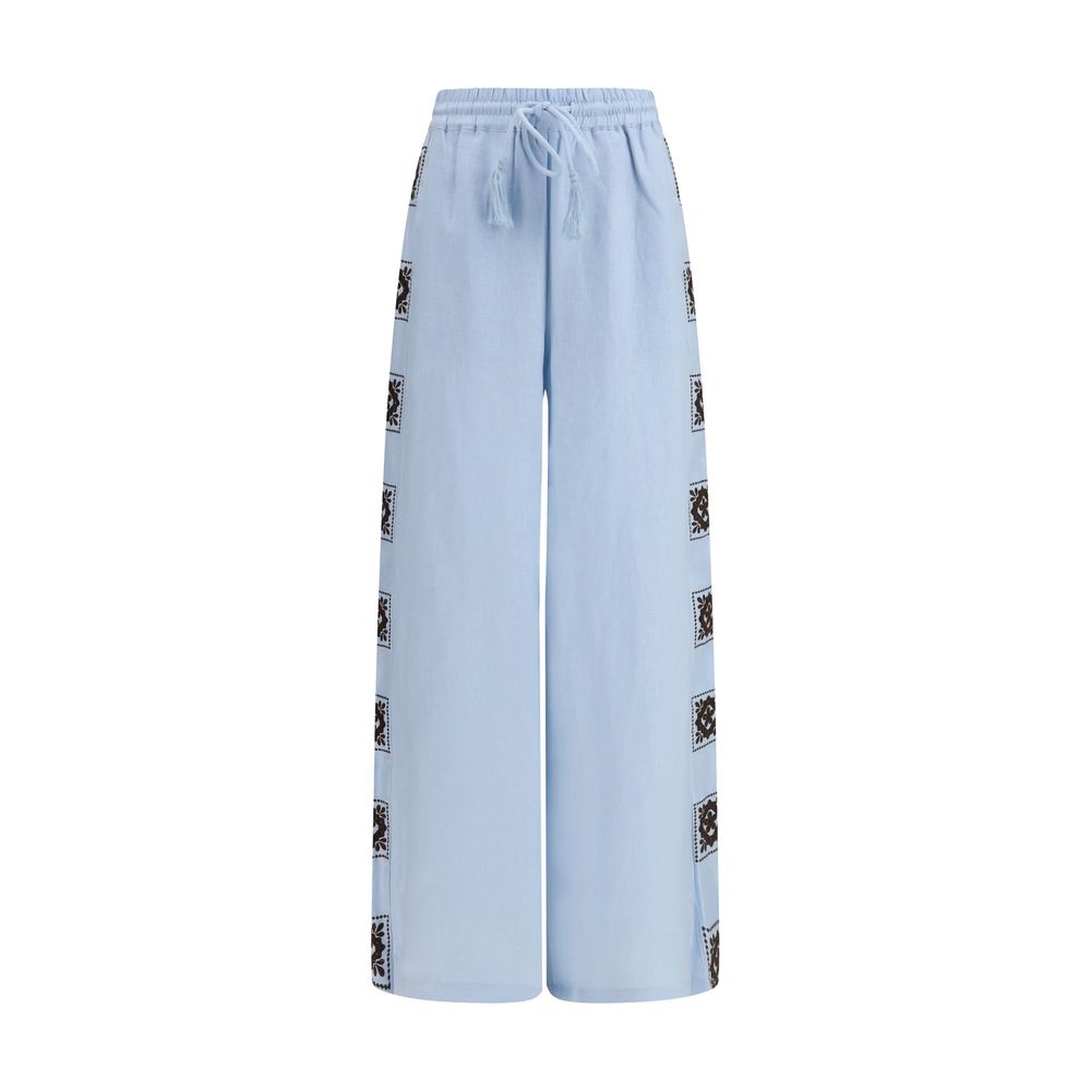 Joggers by Alemais for women in linen blue features an sartorial relaxed-fit & regular-fit and long with a cut for a sartorial finish.