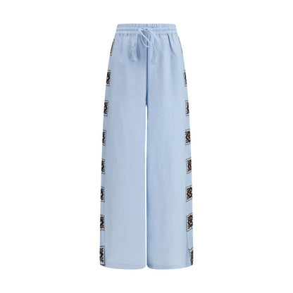 Joggers by Alemais for women in linen blue features an sartorial relaxed-fit & regular-fit and long with a cut for a sartorial finish.