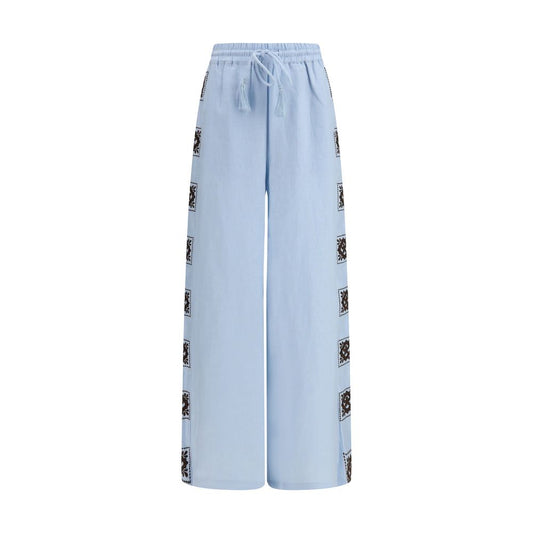 Joggers by Alemais for women in linen blue features an sartorial relaxed-fit & regular-fit and long with a cut for a sartorial finish.