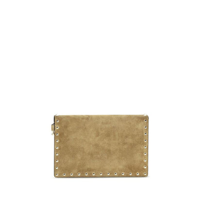 Valentino Garavani Rockstud Suede Leather Envelope Clutch Handbag - Beige