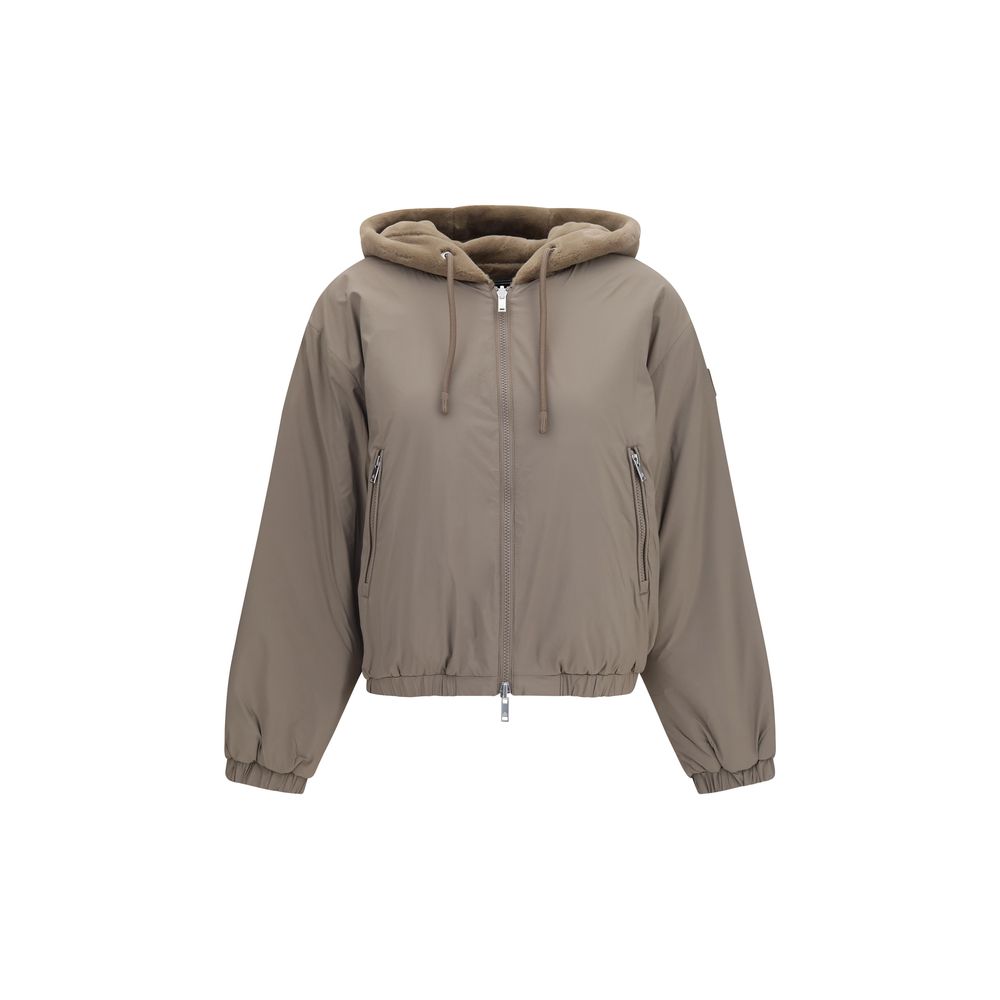 Sweatshirt Hoodie by Moose Knuckles for women in nylon faux fur brown features an dramatic silhouette, showcasing a sophisticated hooded neckline and dramatic for a refined, modern aesthetic.