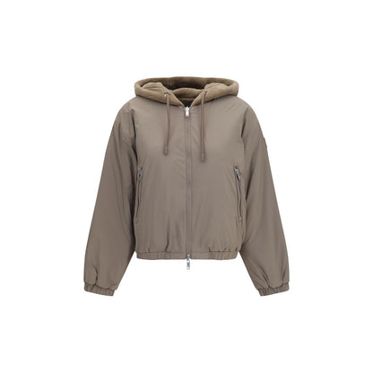 Sweatshirt Hoodie by Moose Knuckles for women in nylon faux fur brown features an dramatic silhouette, showcasing a sophisticated hooded neckline and dramatic for a refined, modern aesthetic.