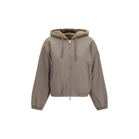 Sweatshirt Hoodie by Moose Knuckles for women in nylon faux fur brown features an dramatic silhouette, showcasing a sophisticated hooded neckline and dramatic for a refined, modern aesthetic.