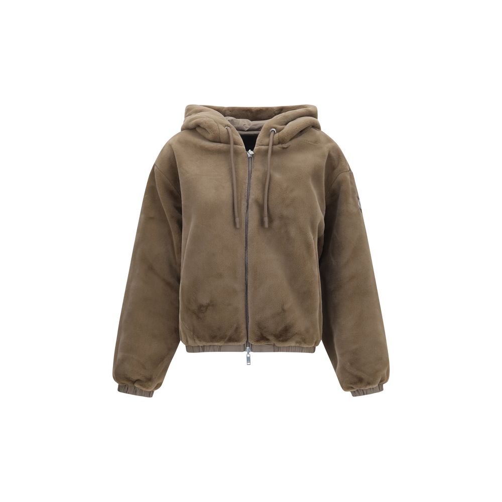 Sweatshirt Hoodie by Moose Knuckles for women in nylon faux fur brown features a slouchy chic silhouette, detailed with a slouchy chic and a signature hooded neckline for an elevated aesthetic.