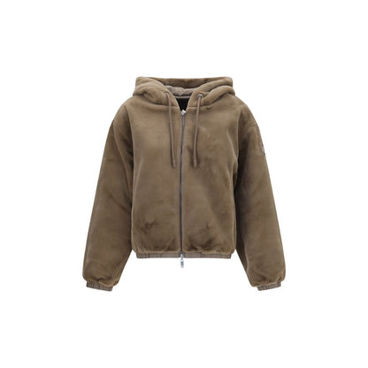 Sweatshirt Hoodie by Moose Knuckles for women in nylon faux fur brown features a slouchy chic silhouette, detailed with a slouchy chic and a signature hooded neckline for an elevated aesthetic.