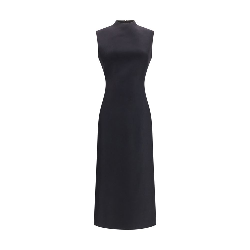 Dress by Maison Margiela for women in virgin wool black & signature showcases a striking silhouette, elegantly detailed with a sleeveless, refined , and a striking midi for a striking finish.