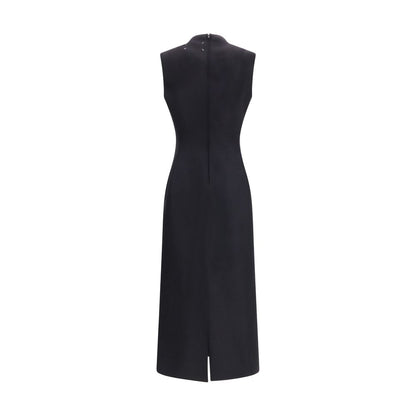 Dress by Maison Margiela for women in virgin wool black & signature presents a sinuous silhouette, showcasing a sophisticated and detailed with a sinuous midi for a refined finish.