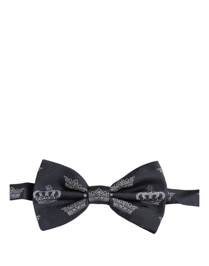 Dolce & Gabbana Men Black Crown Silk Adjustable Neck Papillon Bow Tie