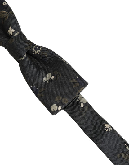 Dolce & Gabbana Men Black Floral Silk Adjustable Neck Papillon Bow Tie