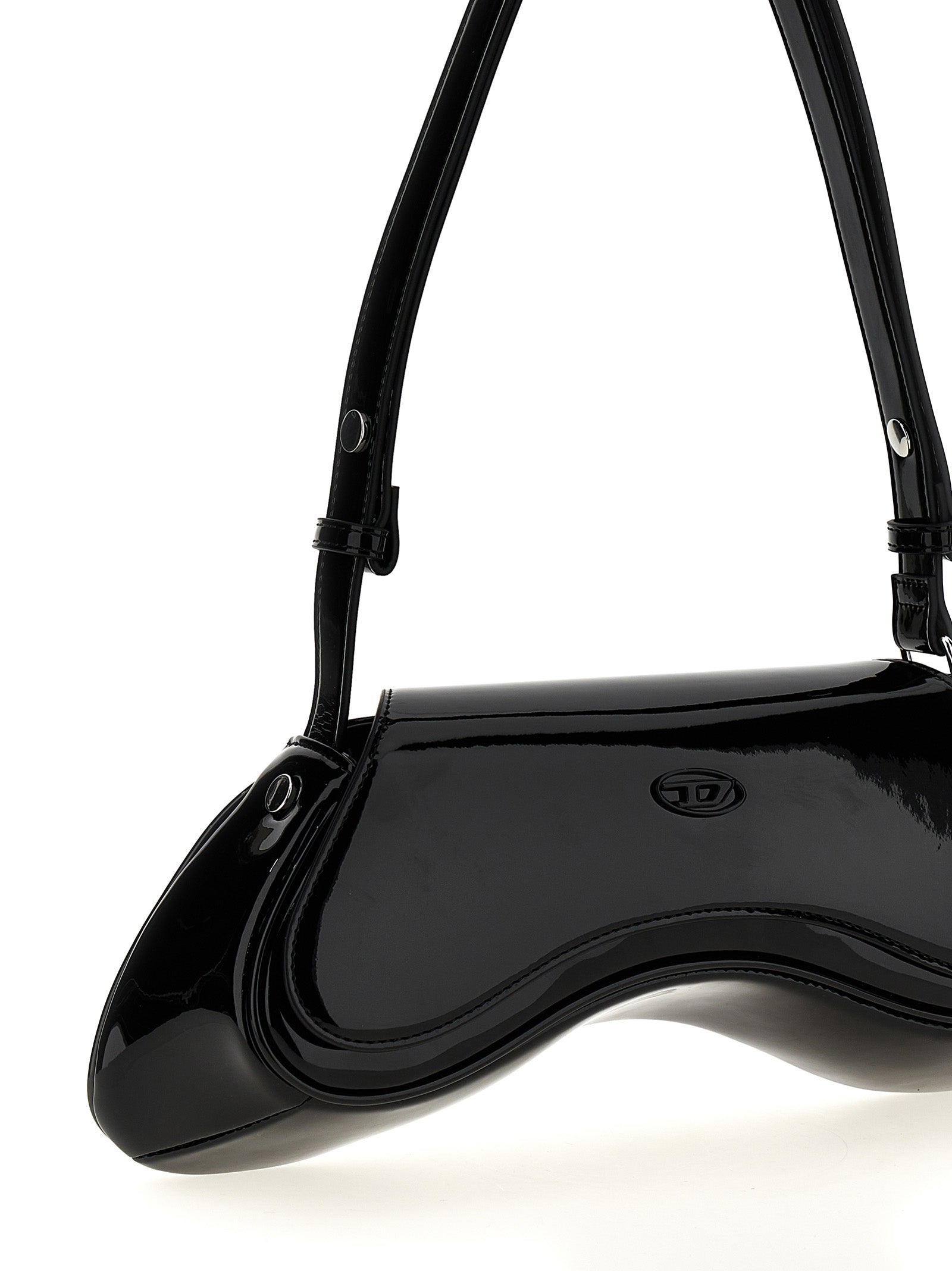 2-in-1 Shoulder & Crossbody Flap Bag by Diesel for women in polyethylene & polyurethane black features an effortlessly chic silhouette with a secure flap & magnetic, ample , and versatile crossbody-strap, shoulder-strap, adjustable-strap & handle for effortlessly chic everyday luxury.