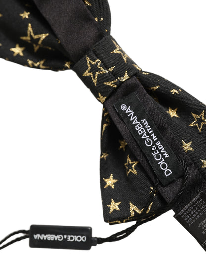 Dolce & Gabbana Men Black Star 100% Silk Adjustable Neck Papillon Bow Tie