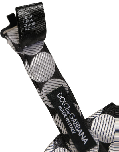 Dolce & Gabbana Men Black Silver Circles Adjustable Neck Papillon Bow Tie