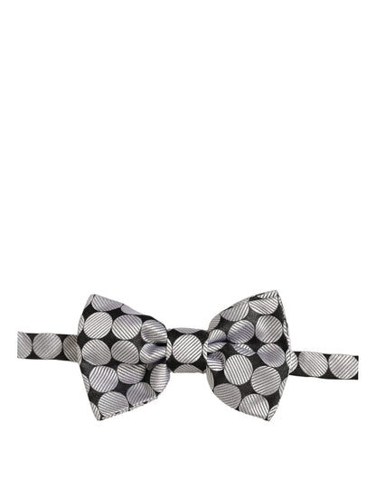 Dolce & Gabbana Men Black Silver Circles Adjustable Neck Papillon Bow Tie