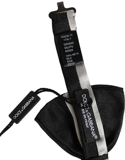 Dolce & Gabbana Black Silver 100% Silk Adjustable Neck Papillon Bow Tie