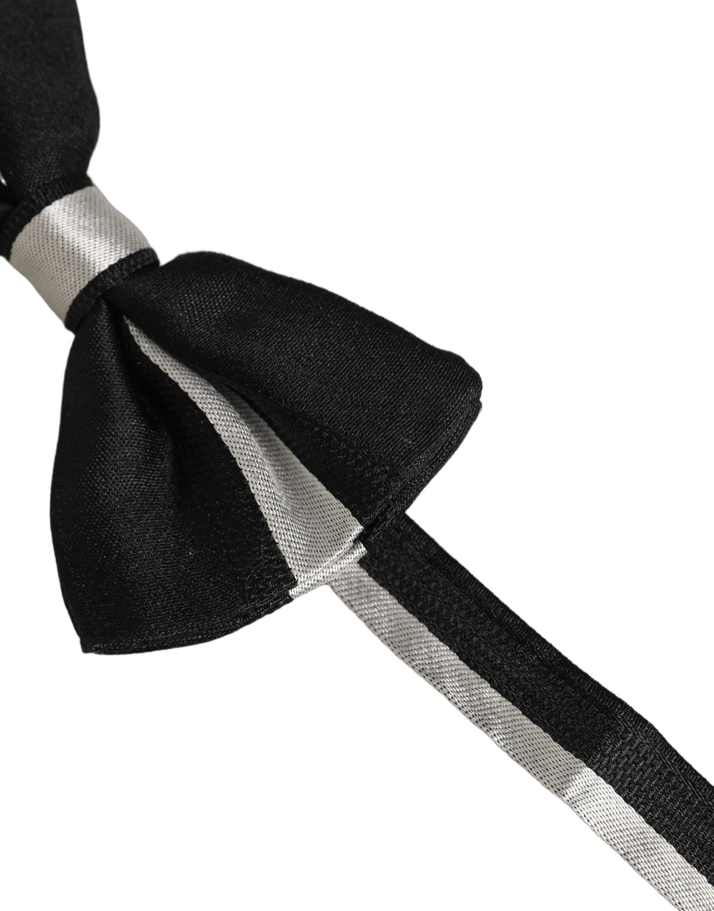 Dolce & Gabbana Black Silver 100% Silk Adjustable Neck Papillon Bow Tie