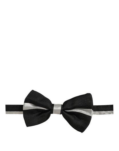 Dolce & Gabbana Black Silver 100% Silk Adjustable Neck Papillon Bow Tie