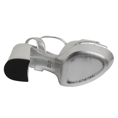 Dolce & Gabbana Silver Logo Ankle Strap Heels Sandals Shoes