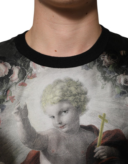 Dolce & Gabbana Men's Crew Neck Cashmere Silk Sweatshirt - Black Signature Print