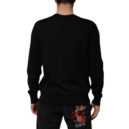 Dolce & Gabbana Black Cashmere Cherub Print Baroque Sweater