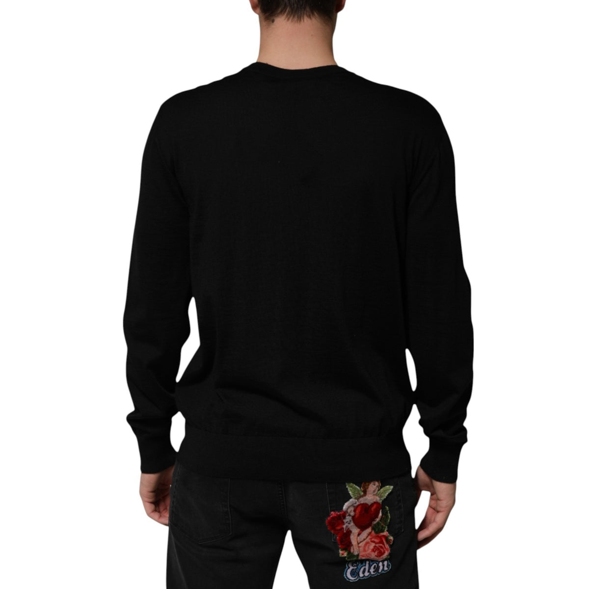 Dolce & Gabbana Men's Crew Neck Cashmere Silk Sweatshirt - Black Signature Print