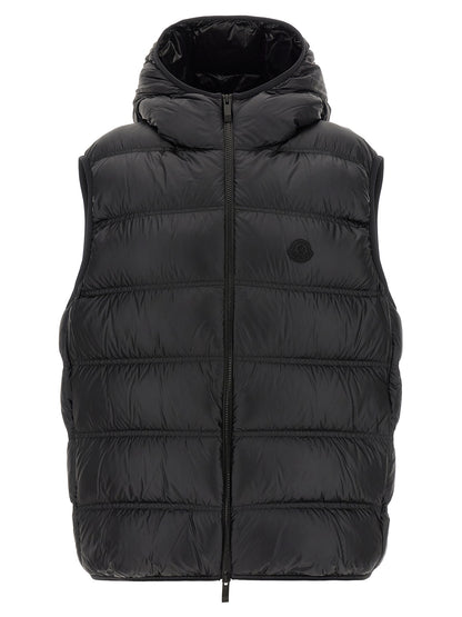 Hooded Vest by Moncler for men in polyamide black features a chic silhouette, expertly detailed with a refined hooded neckline and premium hooded for a truly chic look.