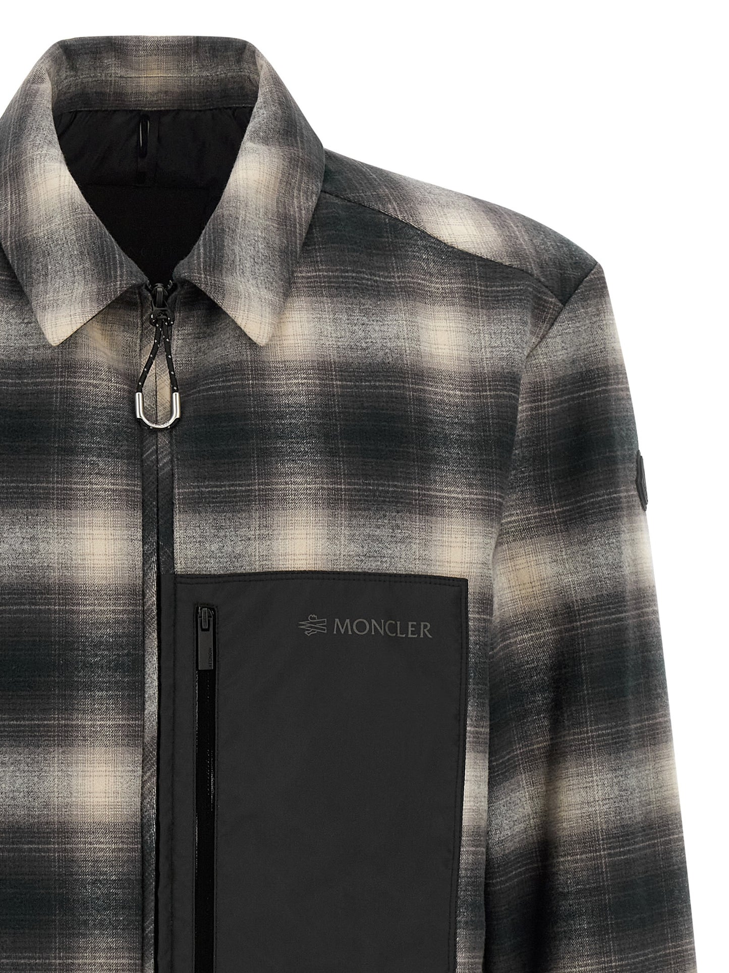 Windbreaker Jacket by Moncler for men in nylon & cotton black, gray, multicolor, patterned, madras & signature features an stylish silhouette, showcasing a sophisticated and performance-driven insulated & windproof for a premium, stylish look.
