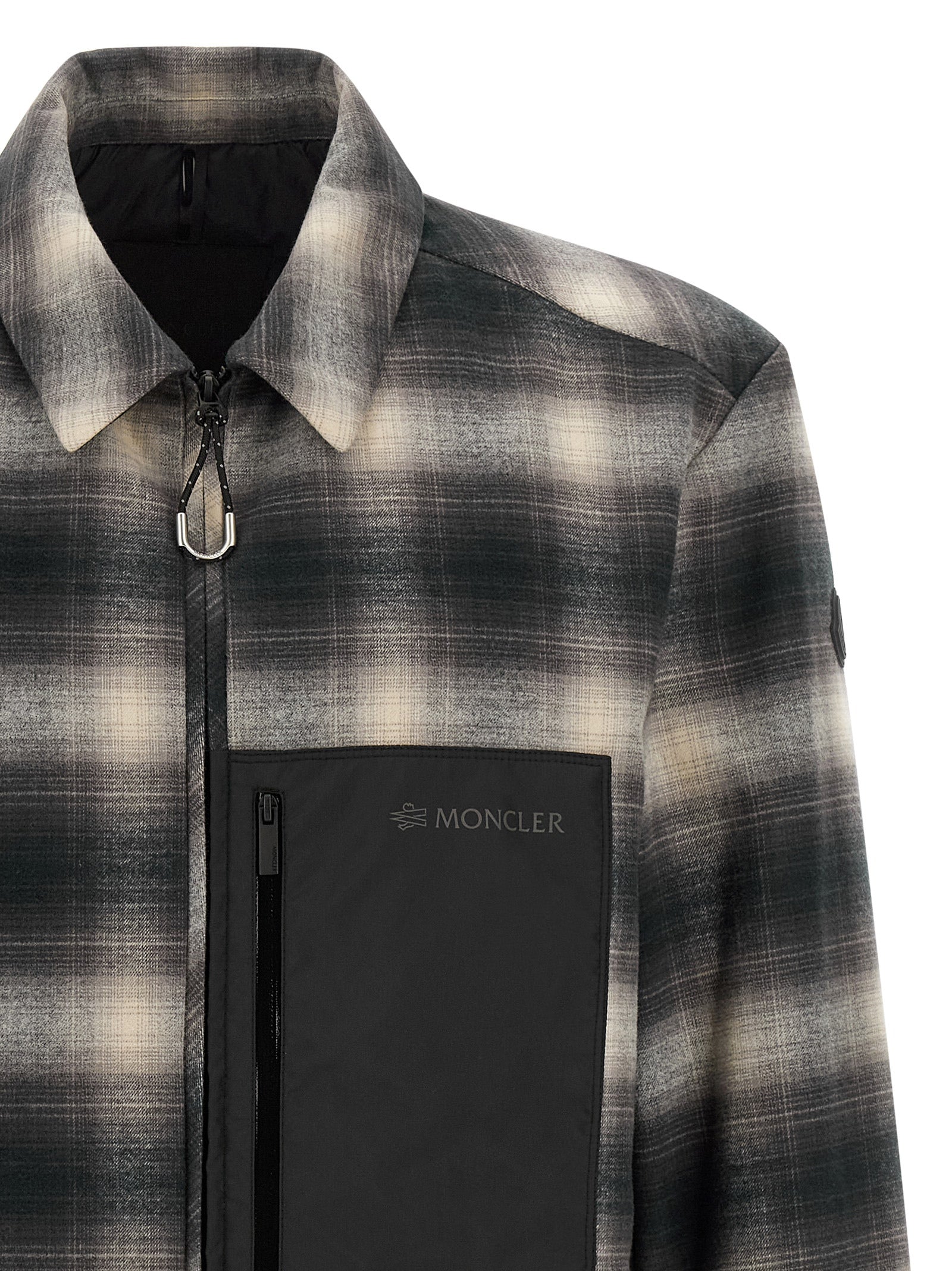Windbreaker Jacket by Moncler for men in nylon & cotton black, gray, multicolor, patterned, madras & signature features an stylish silhouette, showcasing a sophisticated and performance-driven insulated & windproof for a premium, stylish look.