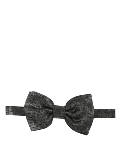 Dolce & Gabbana Men Metallic Black Silk Adjustable Neck Papillon Bow Tie