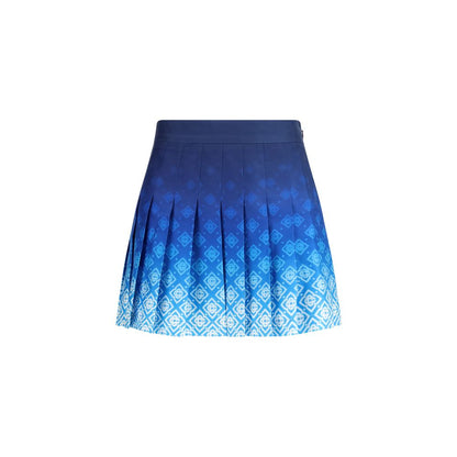 Skirt by Casablanca for women in silk blue, monogram & print showcases a sultry silhouette, elegantly defined by its short mini and the sophisticated sultry design of the Women's Pleated Silk Short Mini Skirt.