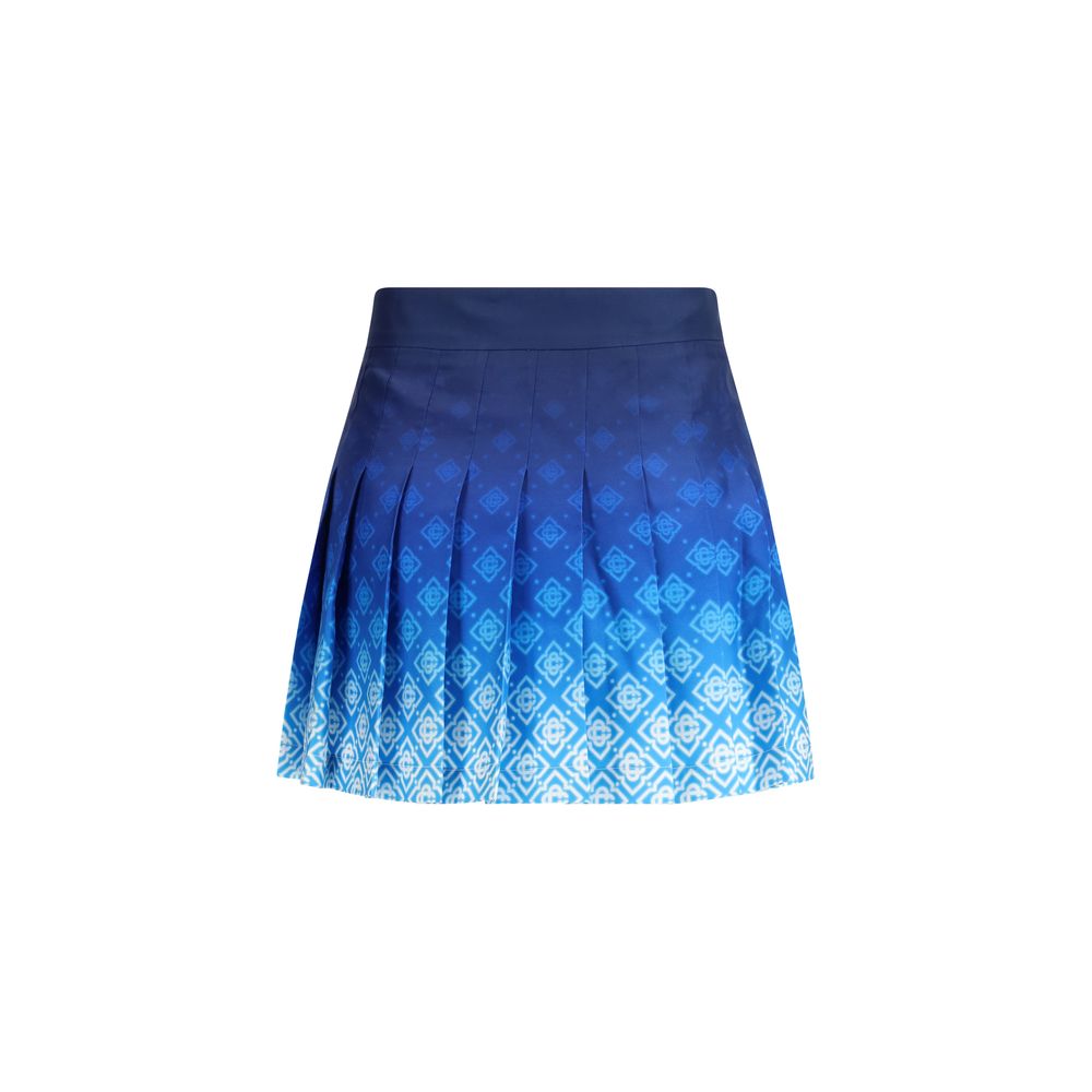 Skirt by Casablanca for women in silk blue, monogram & print features an tailored silhouette, artfully capturing the essence of Women's Pleated Silk Short Mini Skirt in a sophisticated short mini.