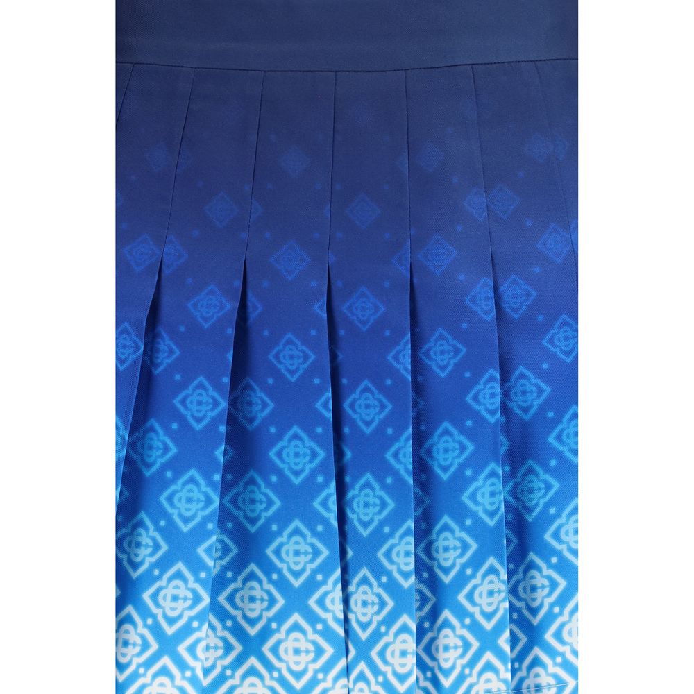 Skirt by Casablanca for women in silk blue, monogram & print features a sublime silhouette, showcasing the sublime design of the Women's Pleated Silk Short Mini Skirt in a sophisticated short mini.