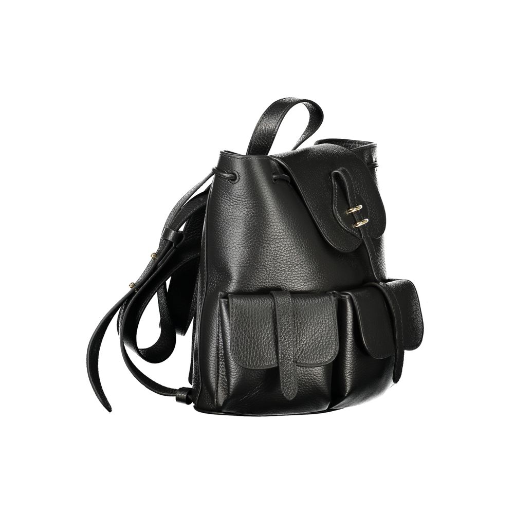 Drawstring Backpack by Coccinelle for women in leather black features a refined silhouette, showcasing the Mavery Leather Drawstring Backpack design with a secure drawstring & magnetic, ample built-in-compartments, external-pockets & internal-pockets, and versatile handle, backpack-strap & adjustable-strap.