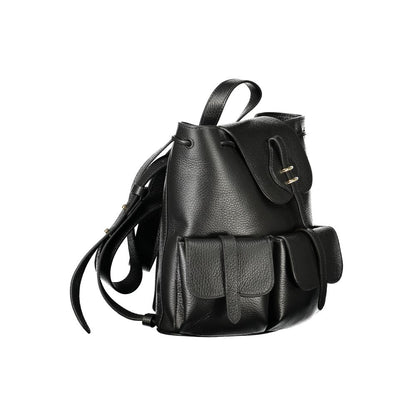 Drawstring Backpack by Coccinelle for women in leather black features a refined silhouette, showcasing the Mavery Leather Drawstring Backpack design with a secure drawstring & magnetic, ample built-in-compartments, external-pockets & internal-pockets, and versatile handle, backpack-strap & adjustable-strap.