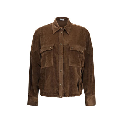 Shirt by Brunello Cucinelli for women in capra leather & viscose corduroy brown showcases a sublime silhouette, artfully detailed with a sublime and long-sleeve for a sophisticated, sublime finish.