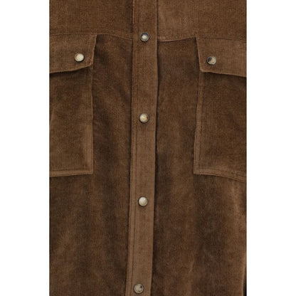 Shirt by Brunello Cucinelli for women in capra leather & viscose corduroy brown showcases a sleek silhouette, elegantly detailed with a sleek and for a sleek finish.