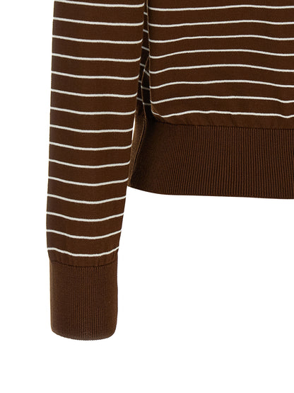 Cardigan by A.P.C. for women in cotton canvas brown, natural & striped features an impeccable silhouette, showcasing a sophisticated and detail for a truly impeccable finish.